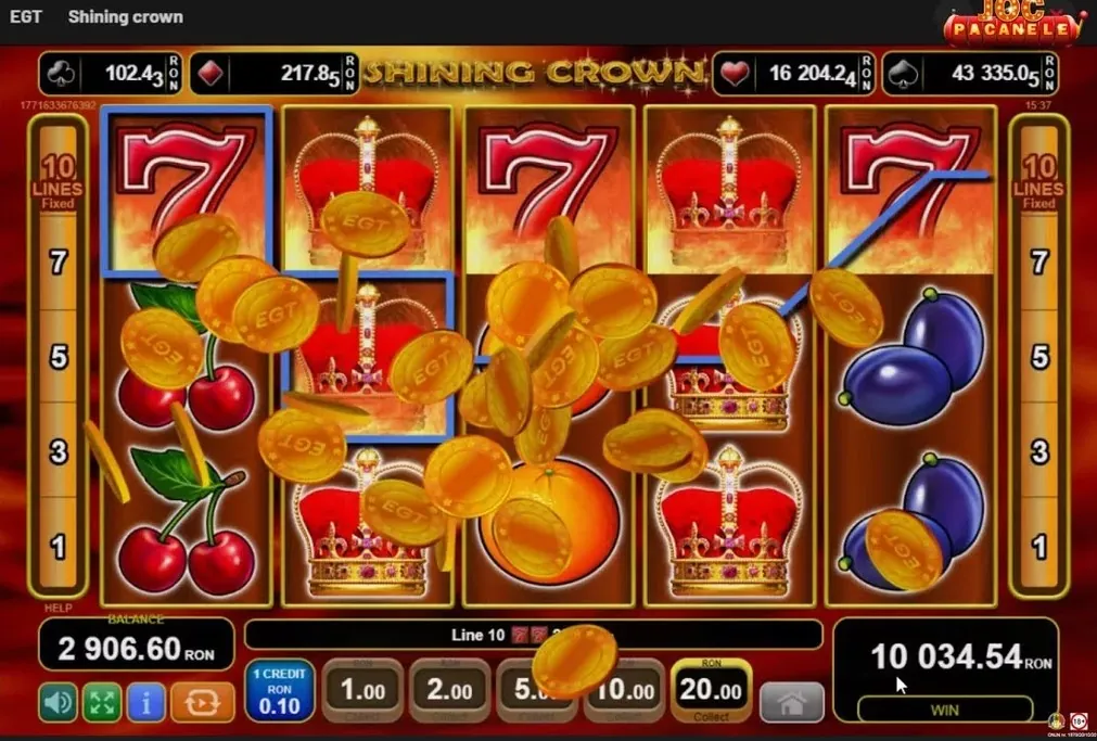 Cel mai mare câștig la Shining Crown – panou cu șeptari și coroane