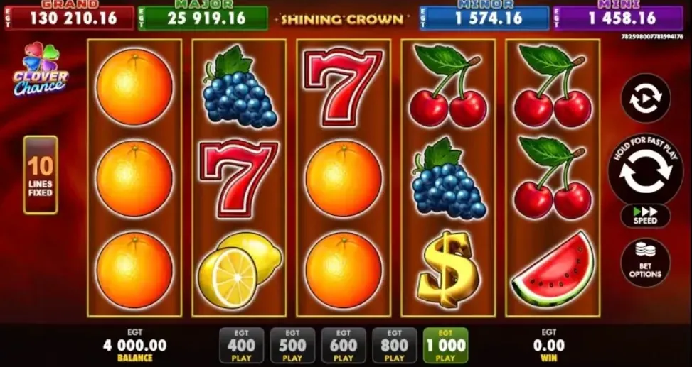 Logo Clover Chance și bara jackpot în Shining Crown